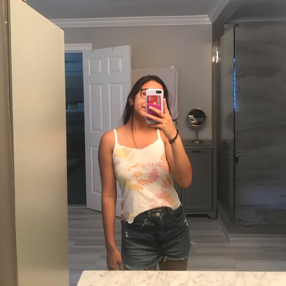 White Tropical Cami Tank Top